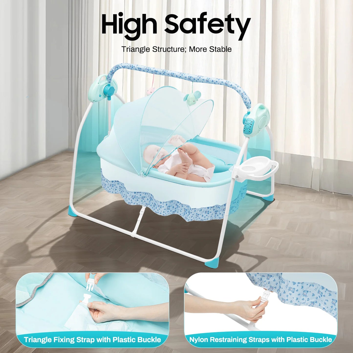Havens Heaven Automatic Baby Swing – Infant Cradle with Music & Mosquito Net