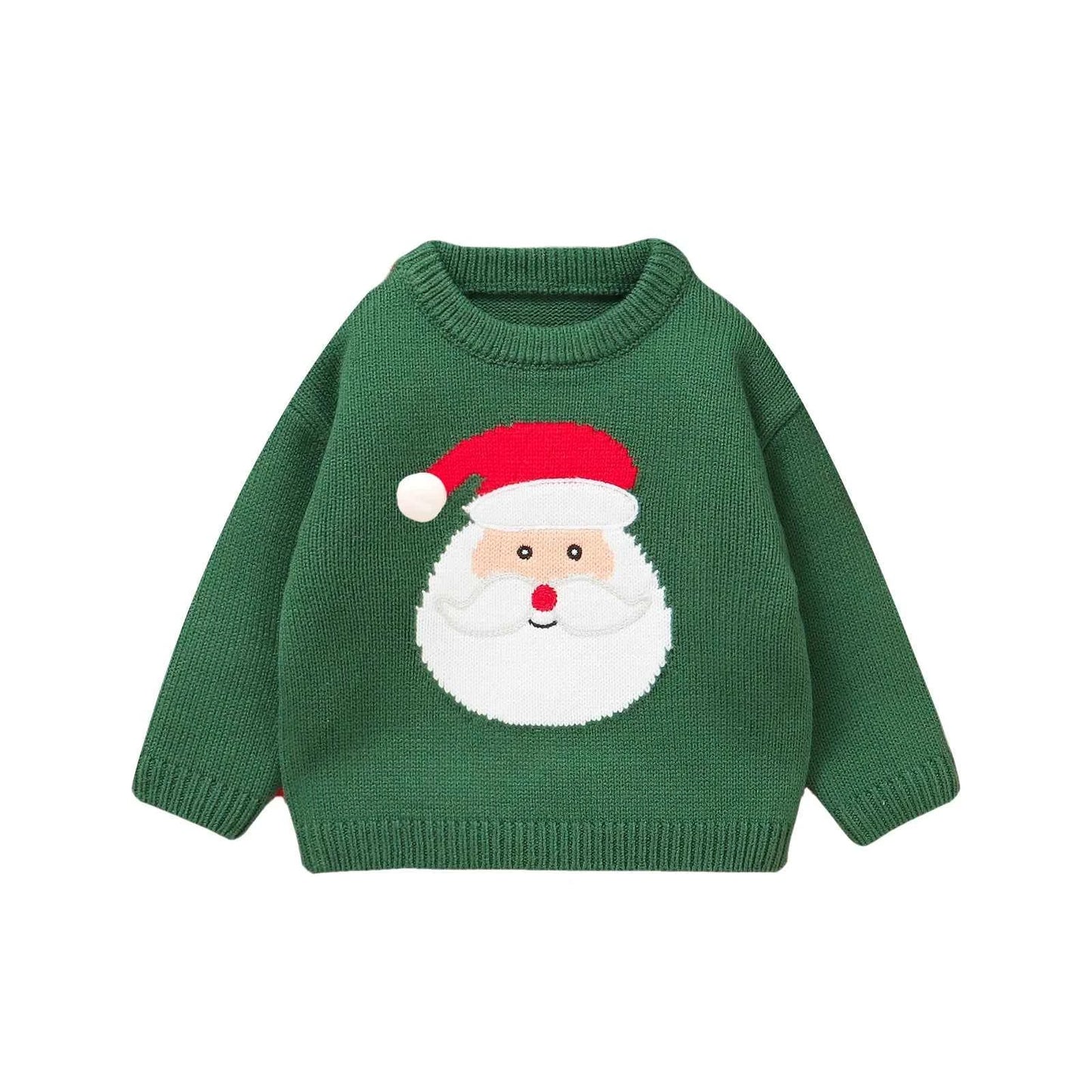 Kids Christmas Sweater – Long Sleeve Crew Neck Santa Claus & Elk Winter Sweater