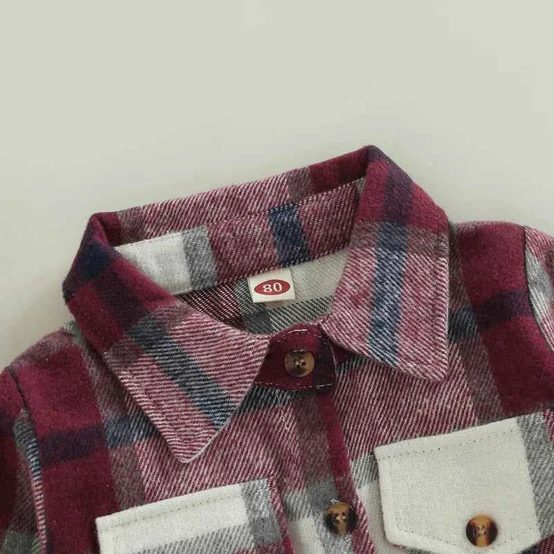 Baby Plaid Shirt Jacket – Casual Long Sleeve Button-Up Coat for Boys and Girls (0–4 Years)