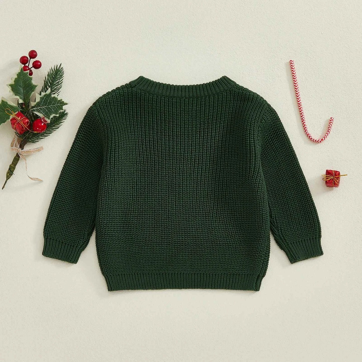 Toddler Baby Christmas Sweater – Long Sleeve Round Neck Letter & Tree Embroidered Top