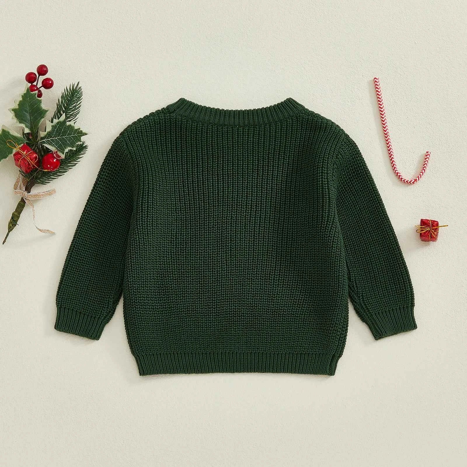 Toddler Baby Christmas Sweater – Long Sleeve Round Neck Letter & Tree Embroidered Top