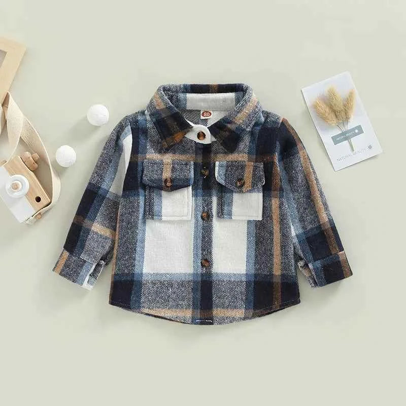 Baby Plaid Shirt Jacket – Casual Long Sleeve Button-Up Coat for Boys and Girls (0–4 Years)