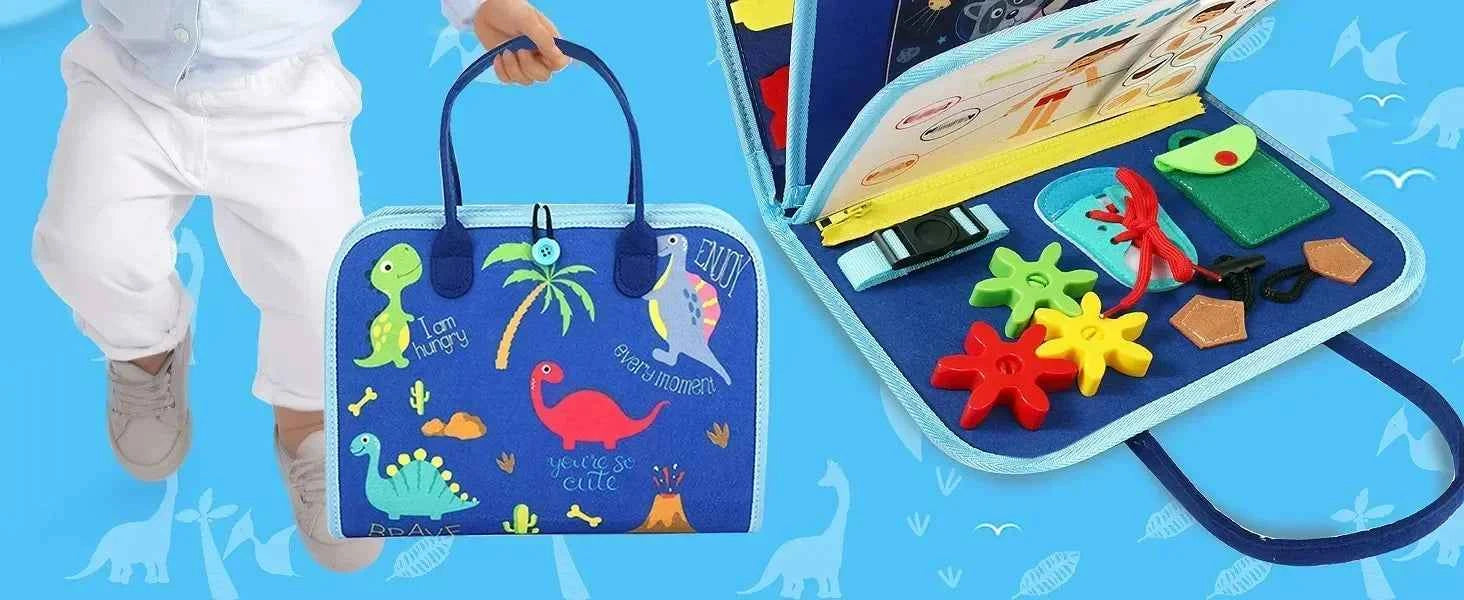 Busy Board Montessori Sensory Activity Toy – Travel Essential for Toddlers Ages 1-3, Road & Fine Motor Skill Development