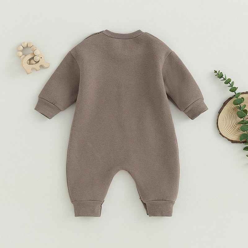 Baby Letter Embroidered "Little Dude" Jumpsuit – Long Sleeve Footless Romper (0–18M)