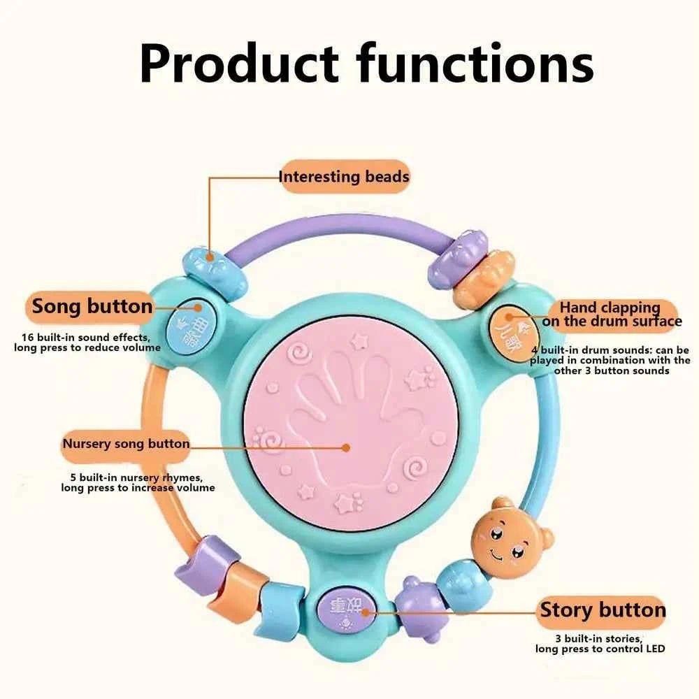 Hand Drum Beaded Rattle Shaker – Light-Up Sensory Educational Toy for Early Learning