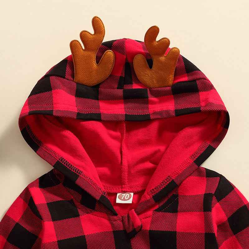 Christmas Infant Baby Romper – Plaid Hooded Loose Fit Jumpsuit for Boys & Girls