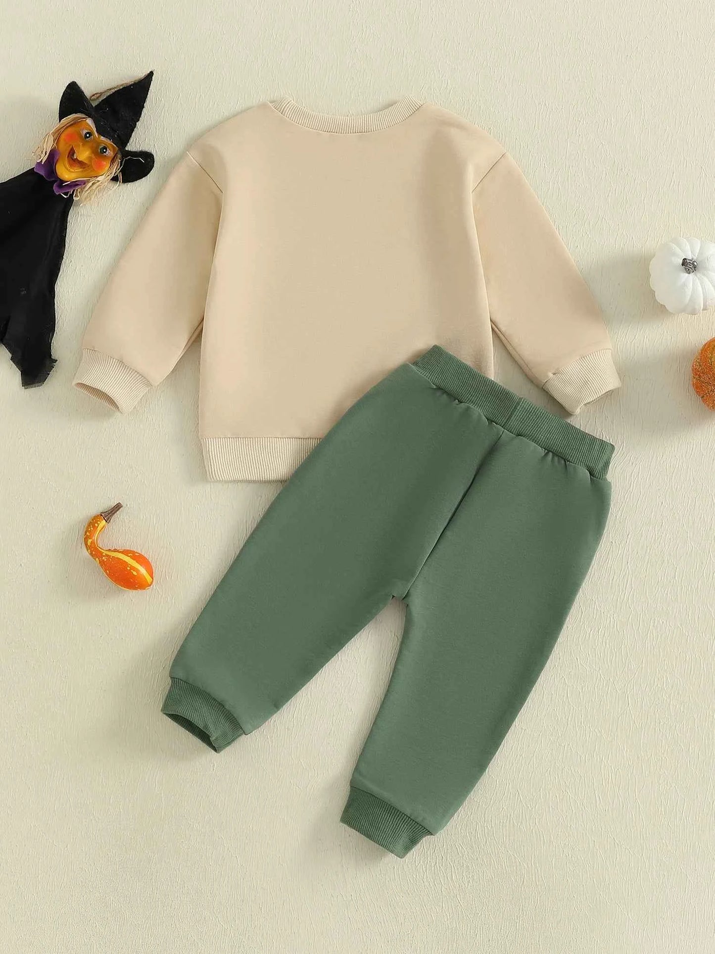 Pumpkin Turkey Tractor Embroidery Sweatshirt & Elastic Waist Pants Set