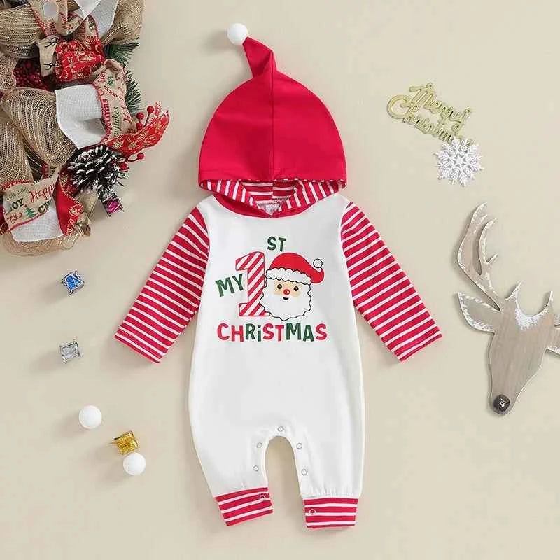 My First Christmas Romper Hoodie Jumpsuit – Baby Christmas Outfit 0-18M