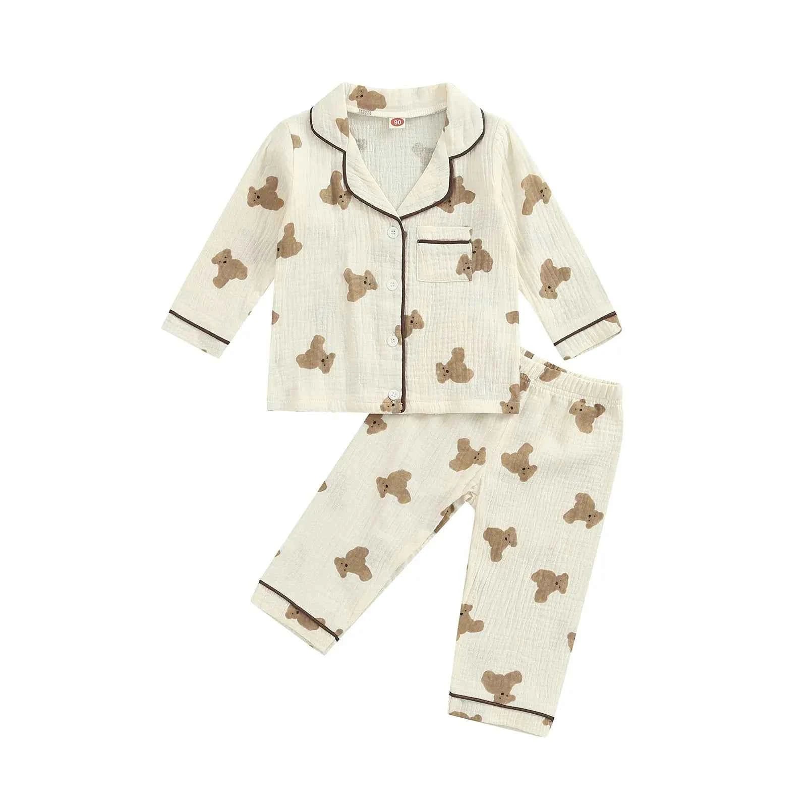 Kids Bear Pajama Set – Long Sleeve Shirt & Printed Pants