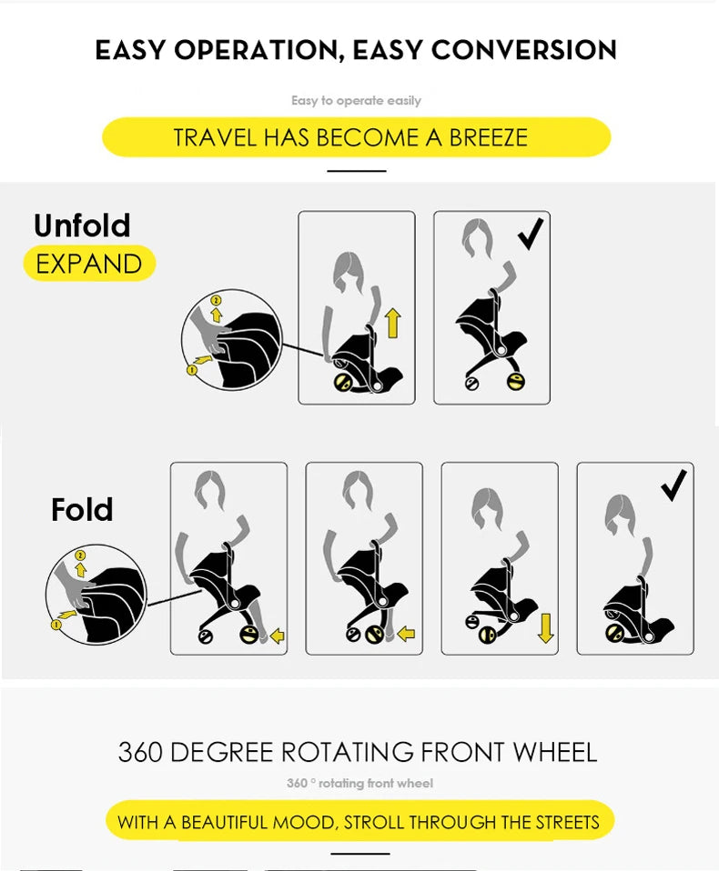 3-in-1 Baby Stroller with Car Seat – Multifunctional Travel System for Newborns & Infants