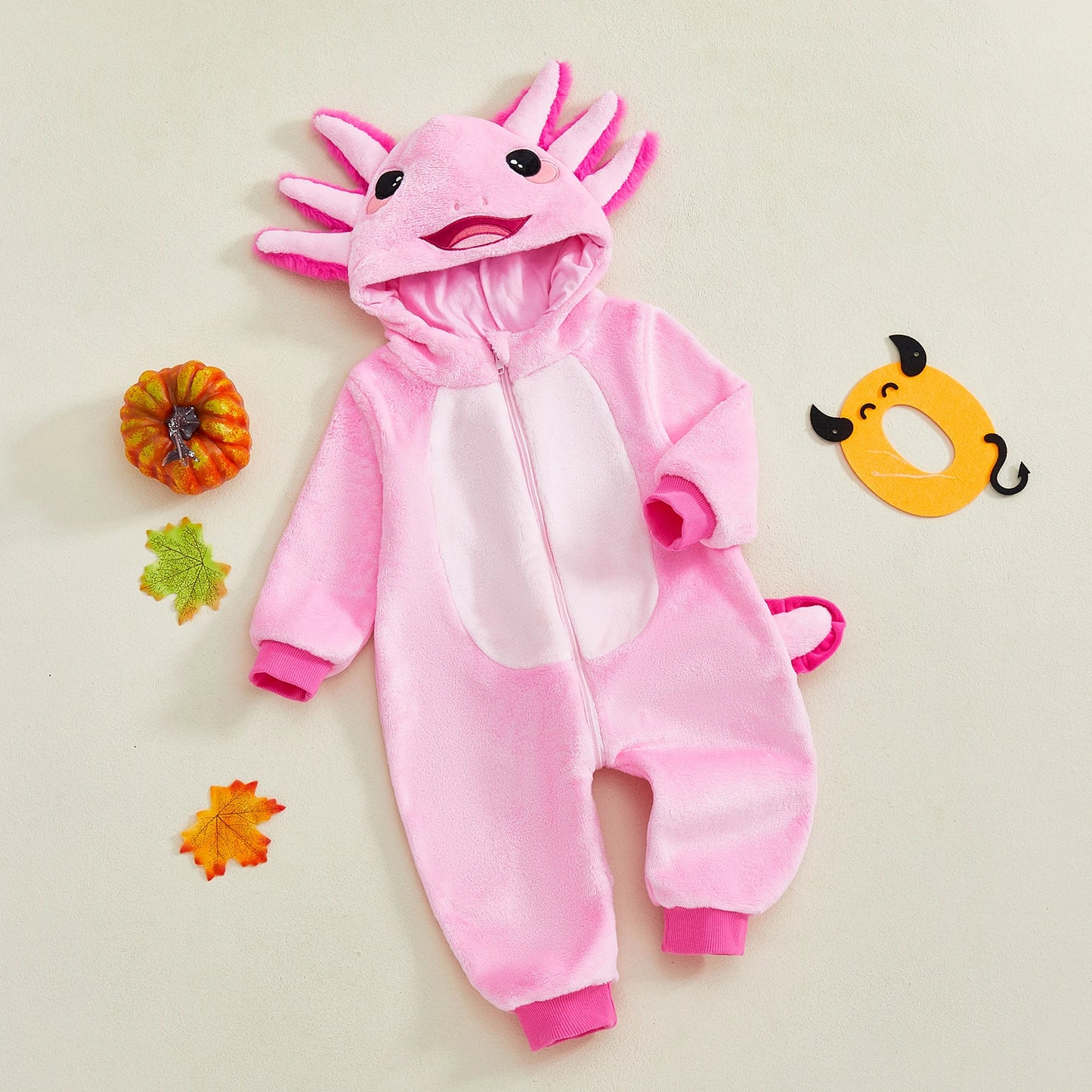 Toddler Baby Axolotl Onesie – Cute Zip-Up Hooded Costume Romper