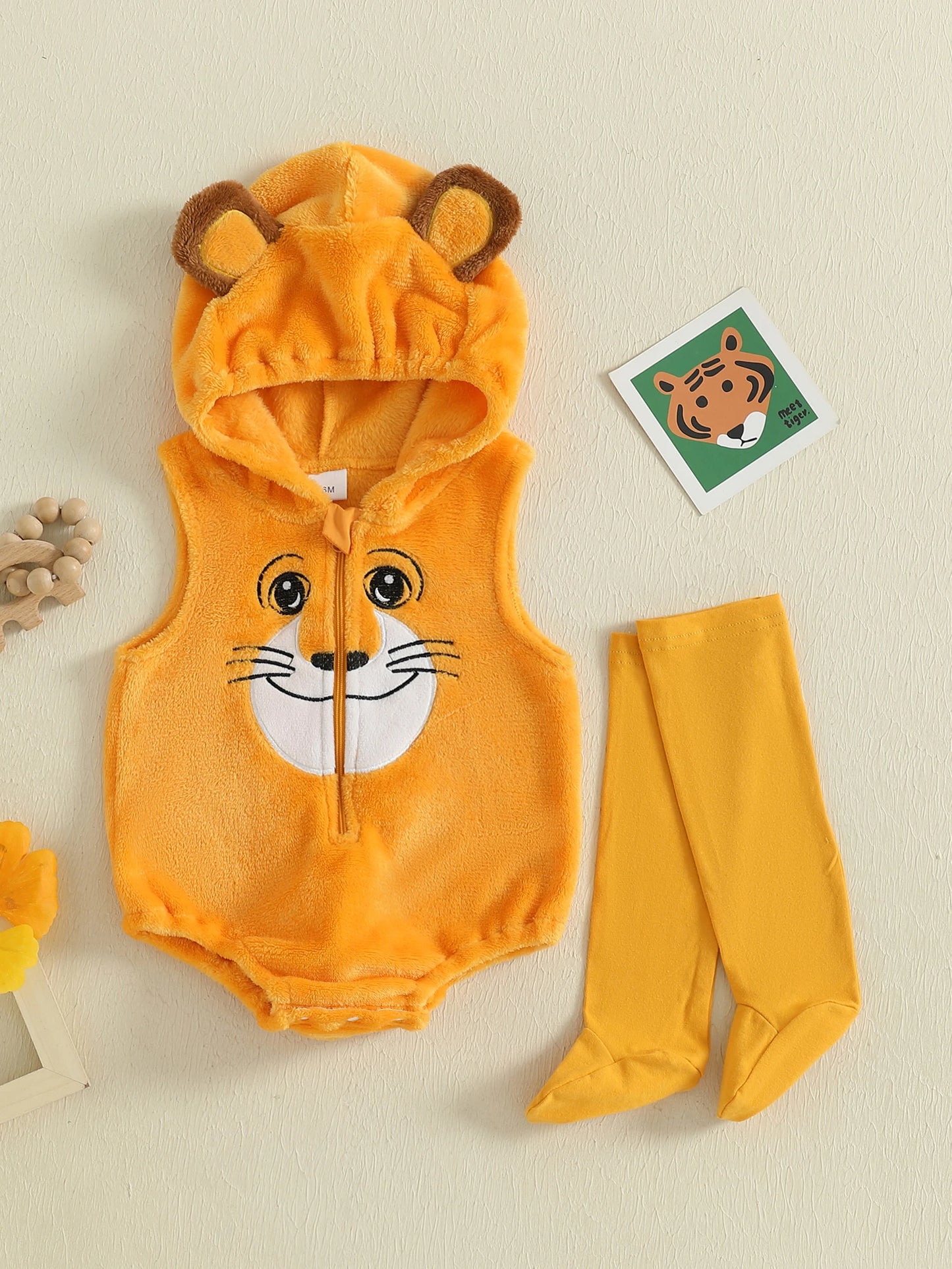 Toddler Lion Halloween Costume – Soft Fleece Hooded Jumpsuit with Socks for Kids