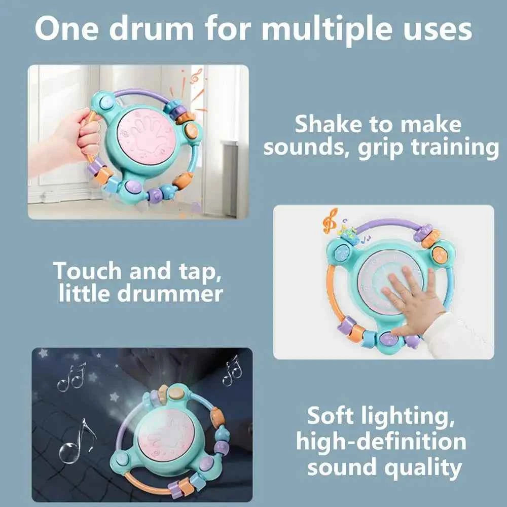 Hand Drum Beaded Rattle Shaker – Light-Up Sensory Educational Toy for Early Learning