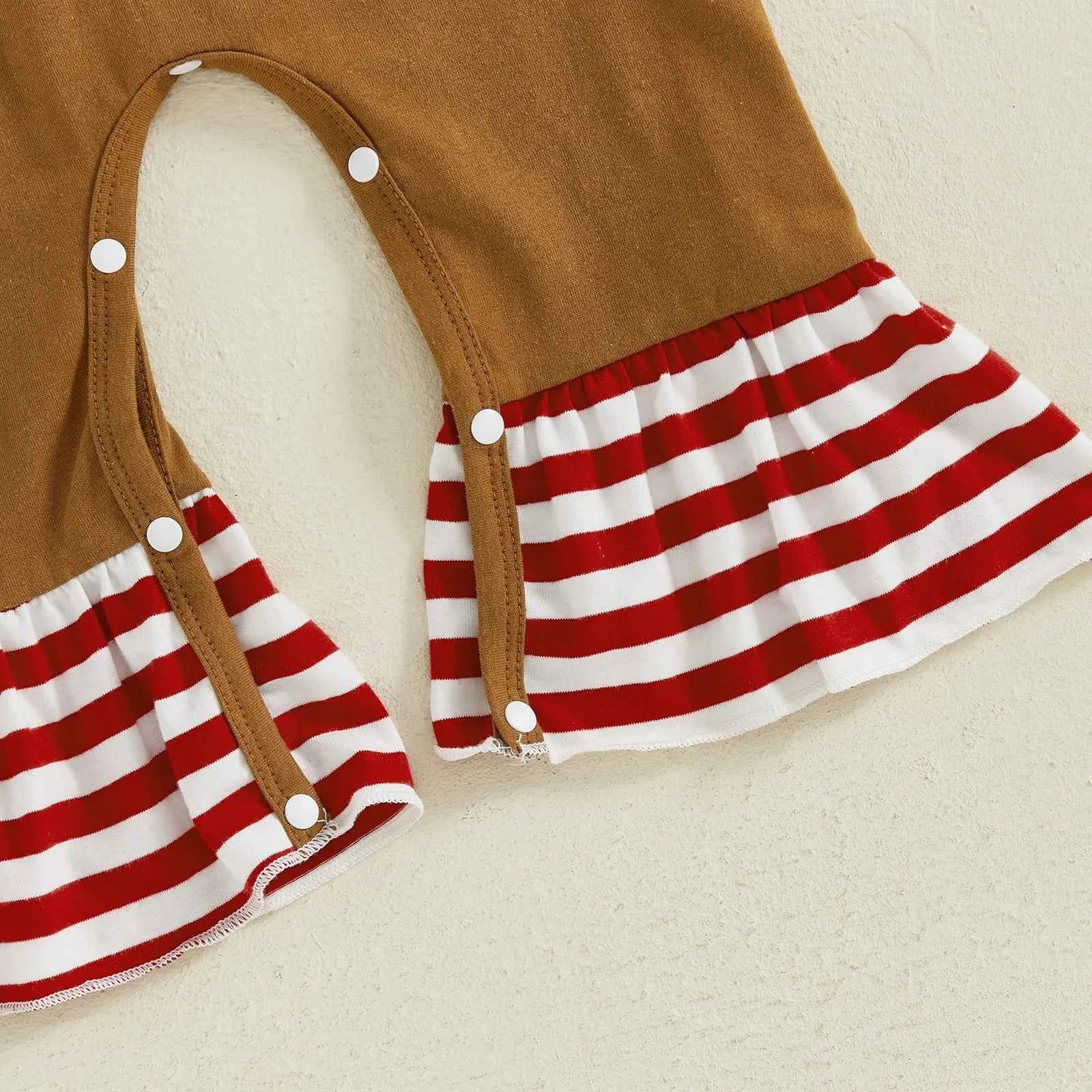 Baby Gingerbread Outfit – Striped Ruffled Long Sleeve Christmas Romper with Flared Pants for Girls