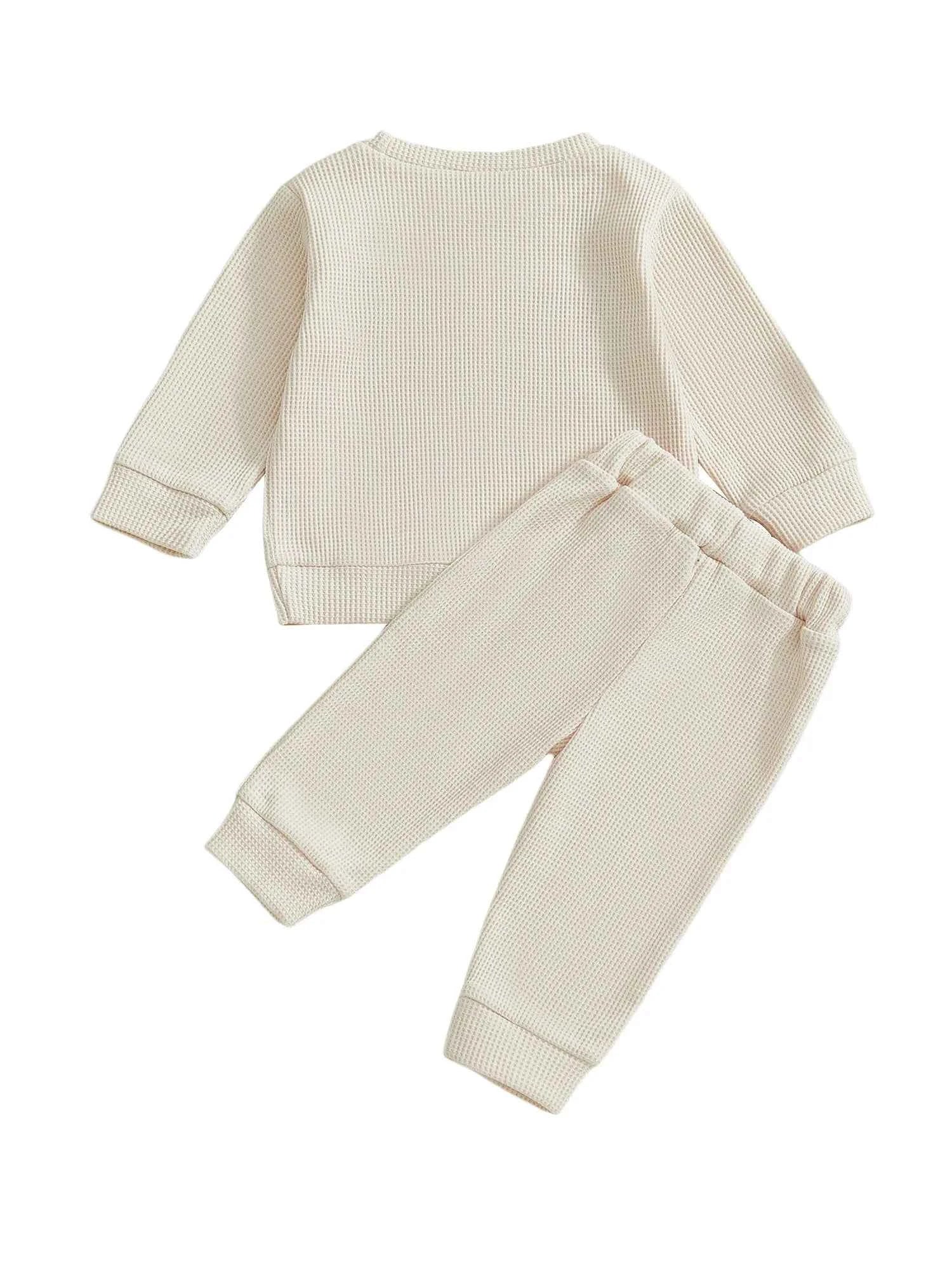 Thanksgiving Outfit – Turkey Letter Embroidery Pullover & Elastic Waist Waffle Pants  (2Pcs Set )