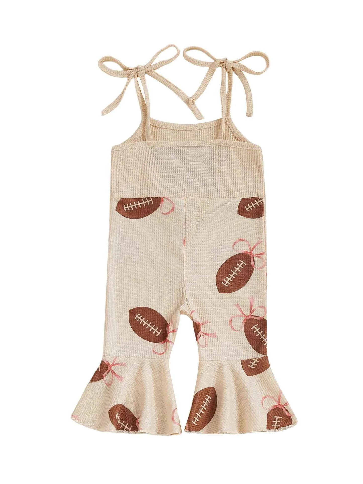 Baby Bell Bottom Jumpsuit – Sleeveless Tie-Up Strap Overalls with Letter Embroidery "Game Day" Print