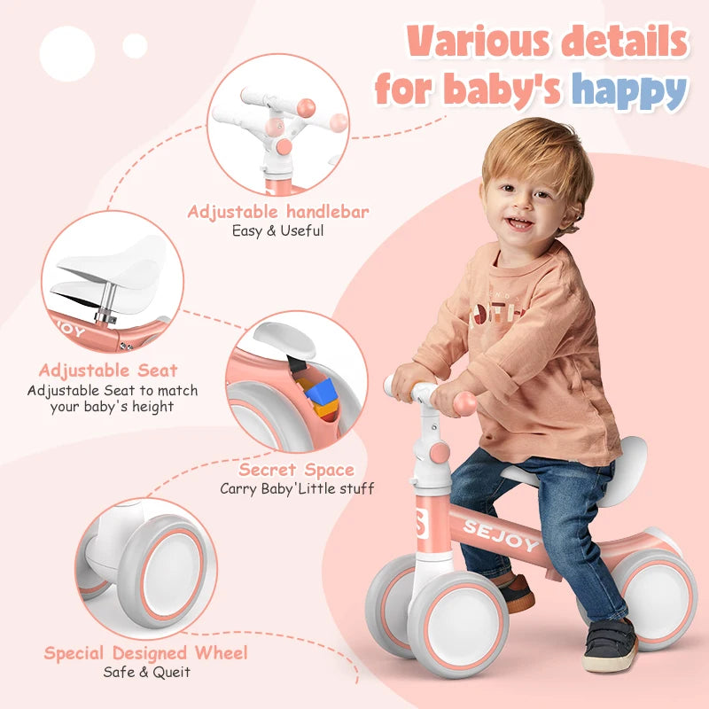 4-Wheel Balance Baby Bike for Girls Ages 1-3