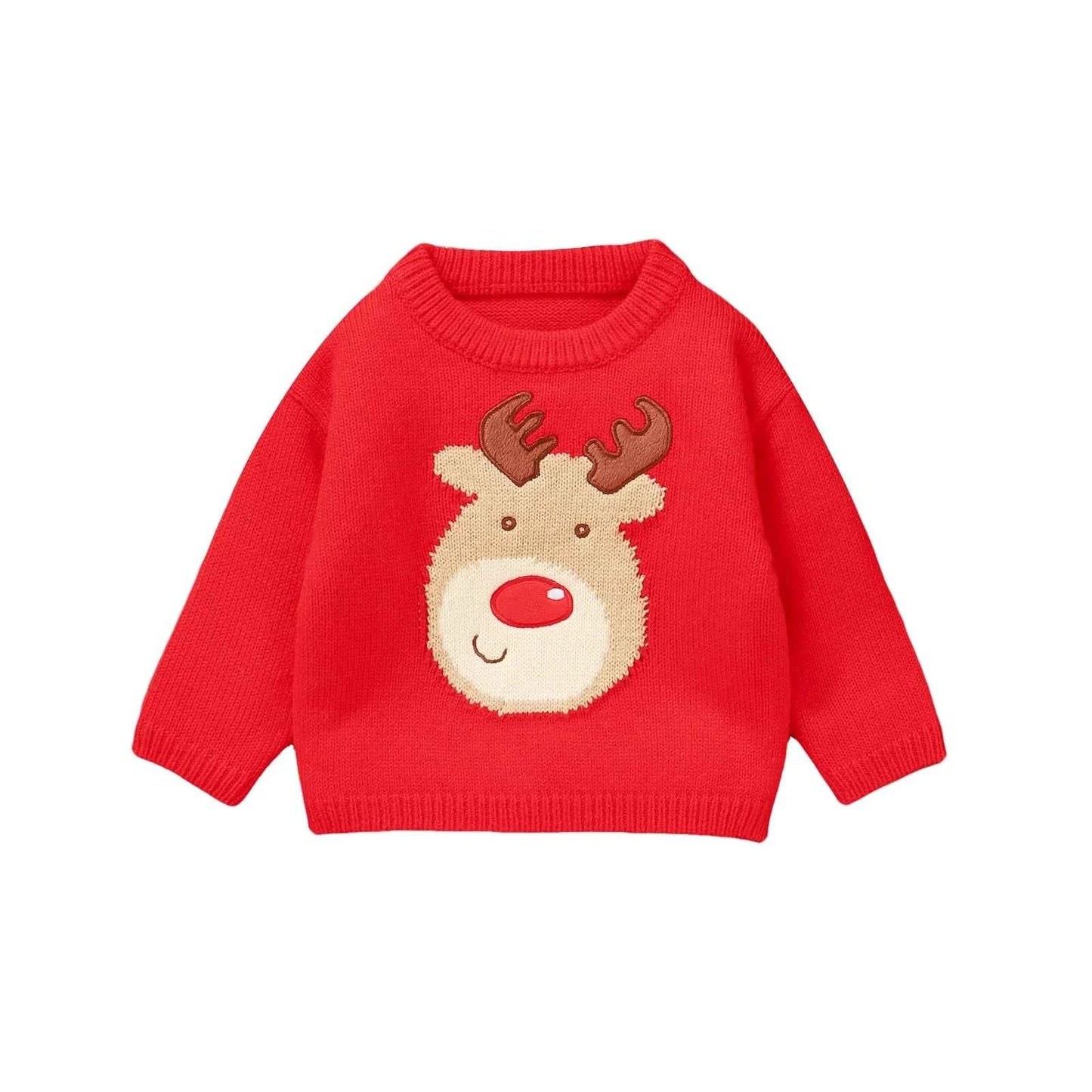 Kids Christmas Sweater – Long Sleeve Crew Neck Santa Claus & Elk Winter Sweater