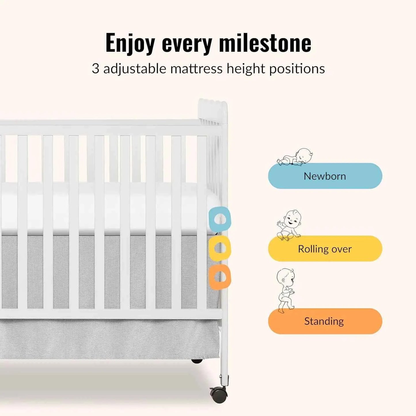 3-in-1 Convertible Baby Crib White Full-Size with 4 Adjustable Mattress Heights and Daybed Conversion