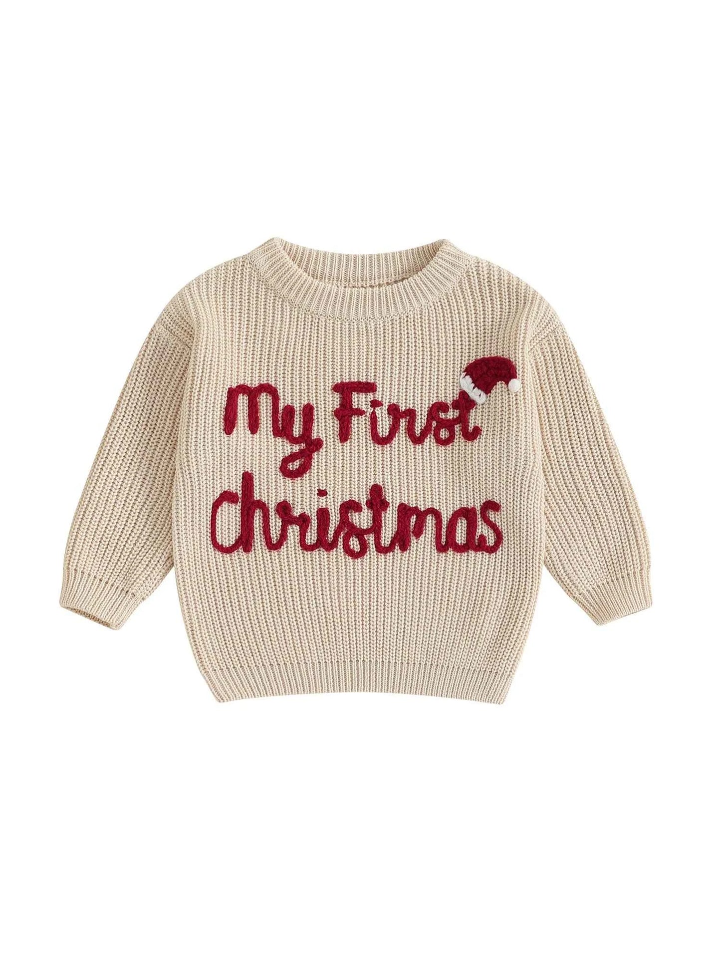 Baby Christmas Knit Sweater – Letter Embroidery Long Sleeve Pullover Top