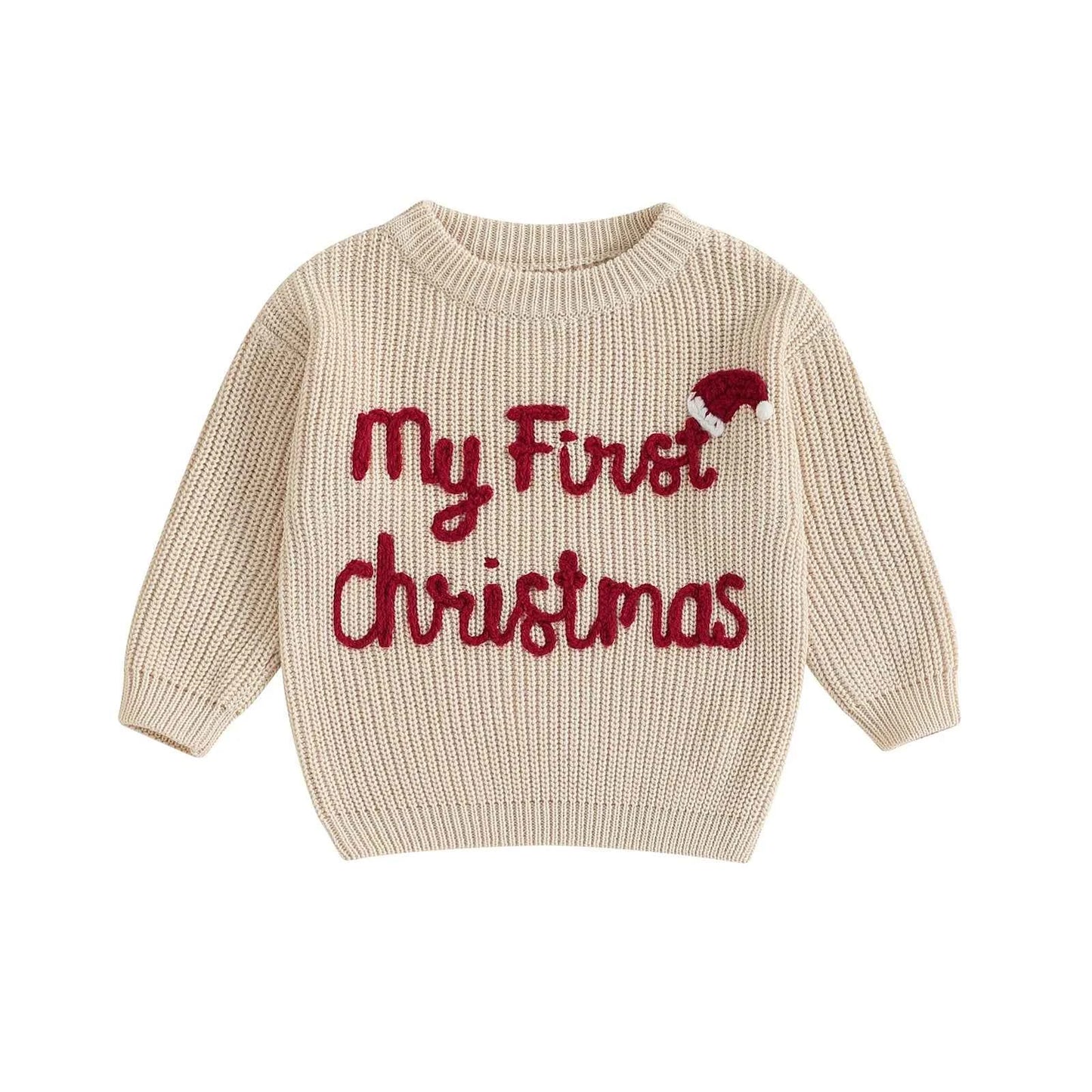 Baby Christmas Knit Sweater – Letter Embroidery Long Sleeve Pullover Top