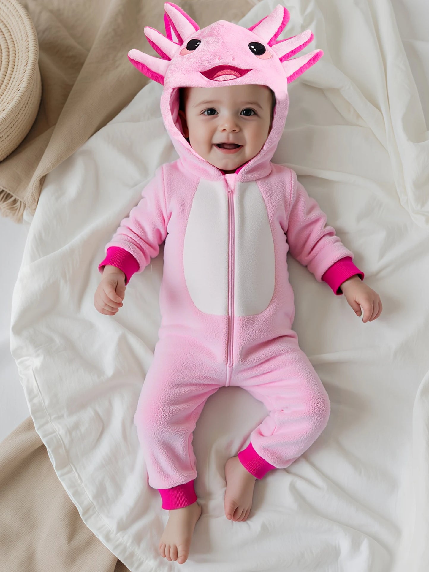 Toddler Baby Axolotl Onesie – Cute Zip-Up Hooded Costume Romper