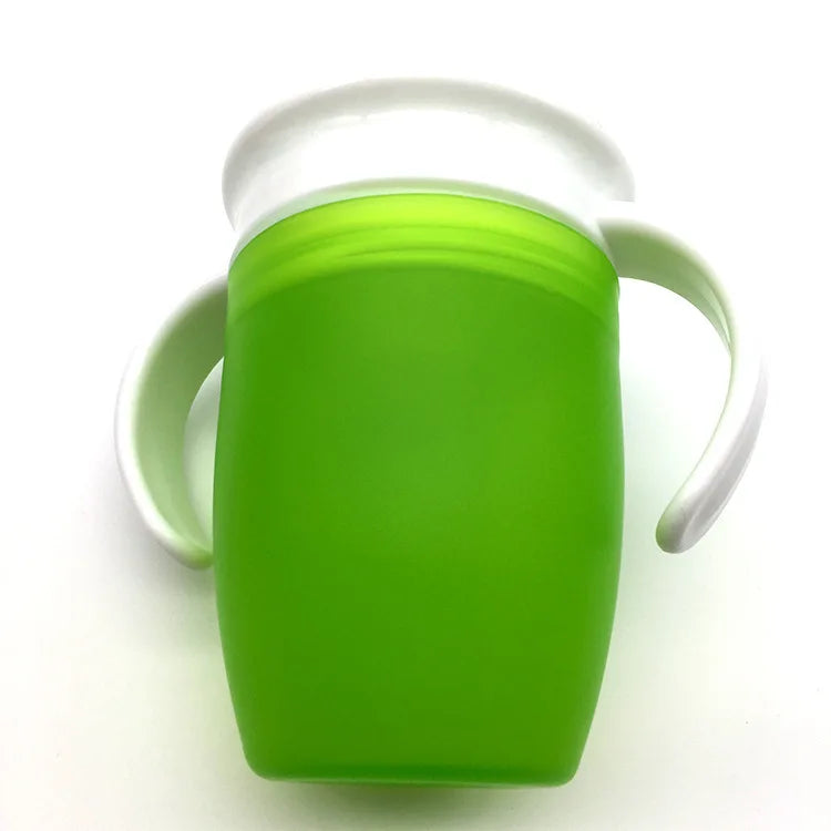 360° Rotatable Baby Drinking Cup – Leakproof Silicone Bottle with Double Handles & Flip Lid