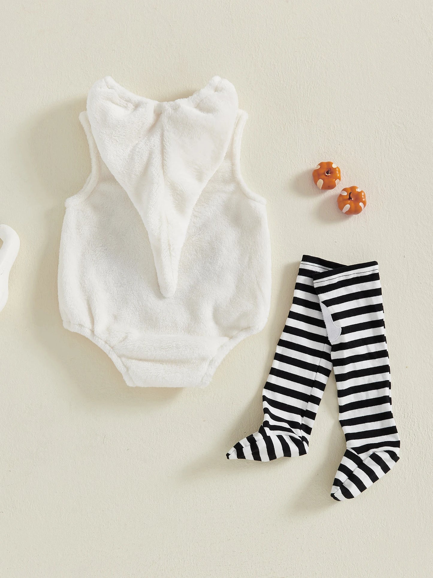 Toddler Halloween Costume – Hooded Ghost Romper with Striped Stockings Outfit