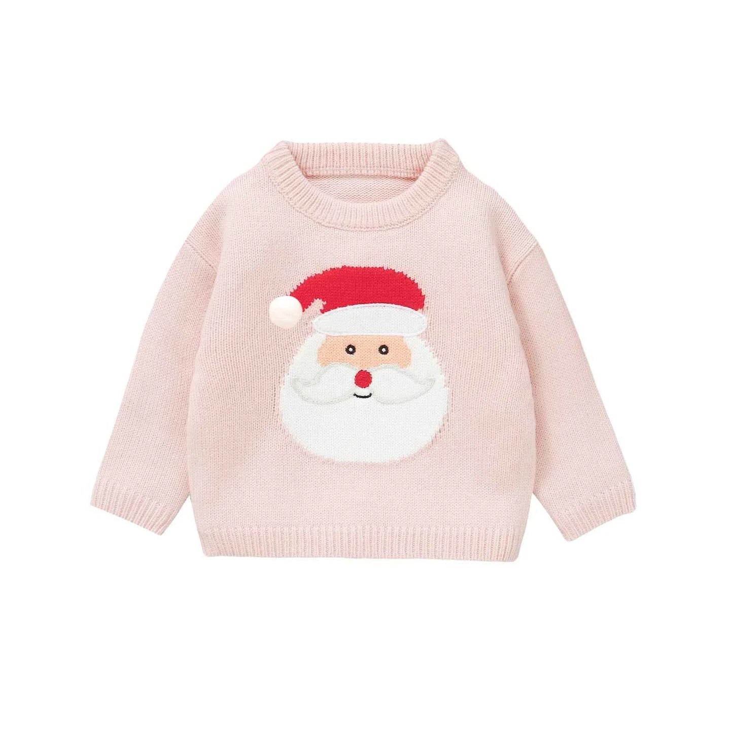 Kids Christmas Sweater – Long Sleeve Crew Neck Santa Claus & Elk Winter Sweater