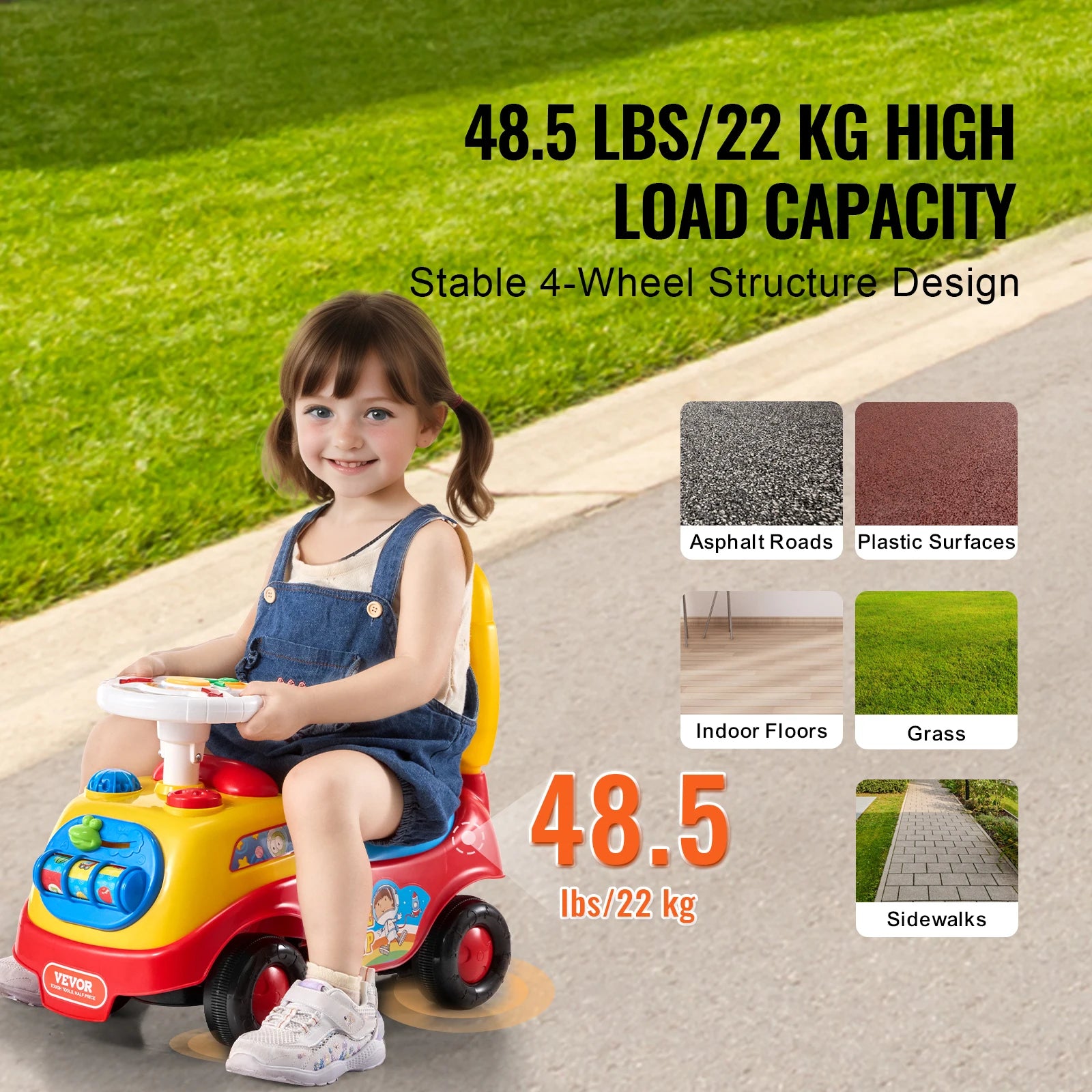 VEVOR 3-in-1 Toddler Ride-On Push Car with Music, Storage & Safety Features. Sit-to-Stand Stroller Toy for Ages 1–3 - Haven's Heaven Boutique
