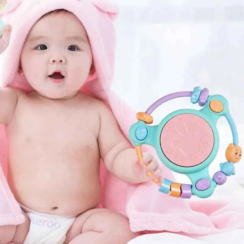 Hand Drum Beaded Rattle Shaker – Light-Up Sensory Educational Toy for Early Learning