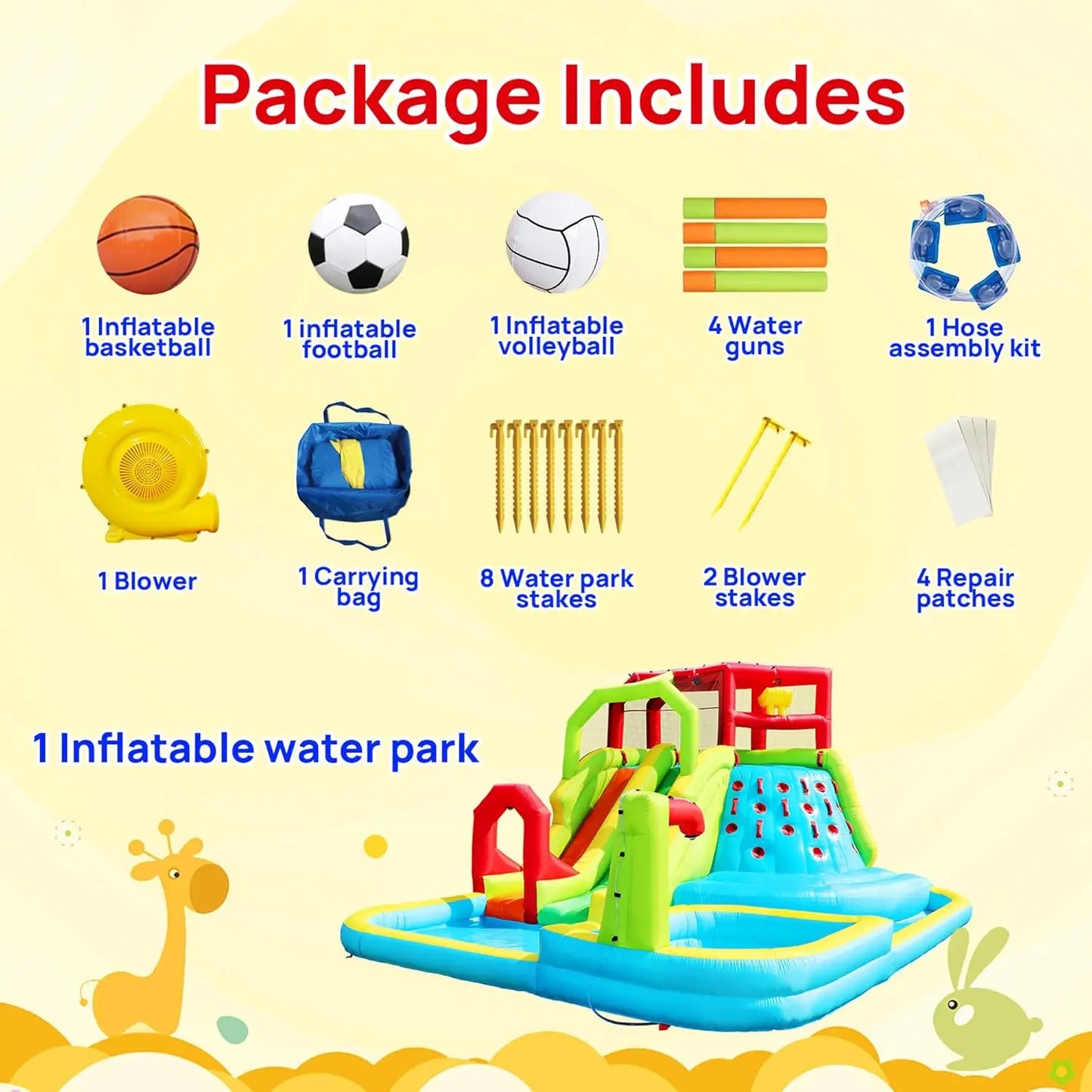Inflatable Bounce House Water Park with Slide, Pool, Water Guns & Balls for Outdoor Fun