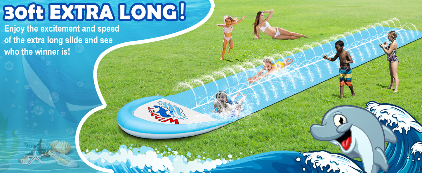 30ft Slip and Slide Water Slide for Kids & Adults – Extra Long Heavy-Duty Lawn Slide with 2 Bodyboards for Backyard Summer Fun