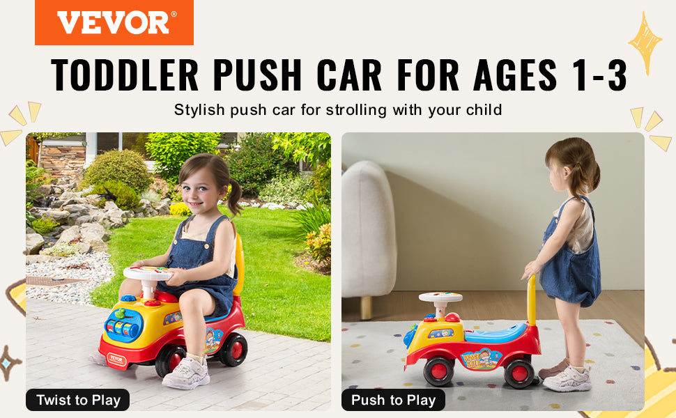 VEVOR 3-in-1 Toddler Ride-On Push Car with Music, Storage & Safety Features. Sit-to-Stand Stroller Toy for Ages 1–3 - Haven's Heaven Boutique