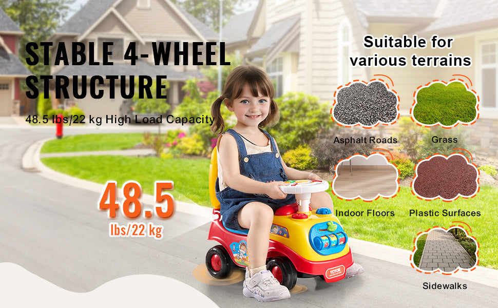VEVOR 3-in-1 Toddler Ride-On Push Car with Music, Storage & Safety Features. Sit-to-Stand Stroller Toy for Ages 1–3 - Haven's Heaven Boutique