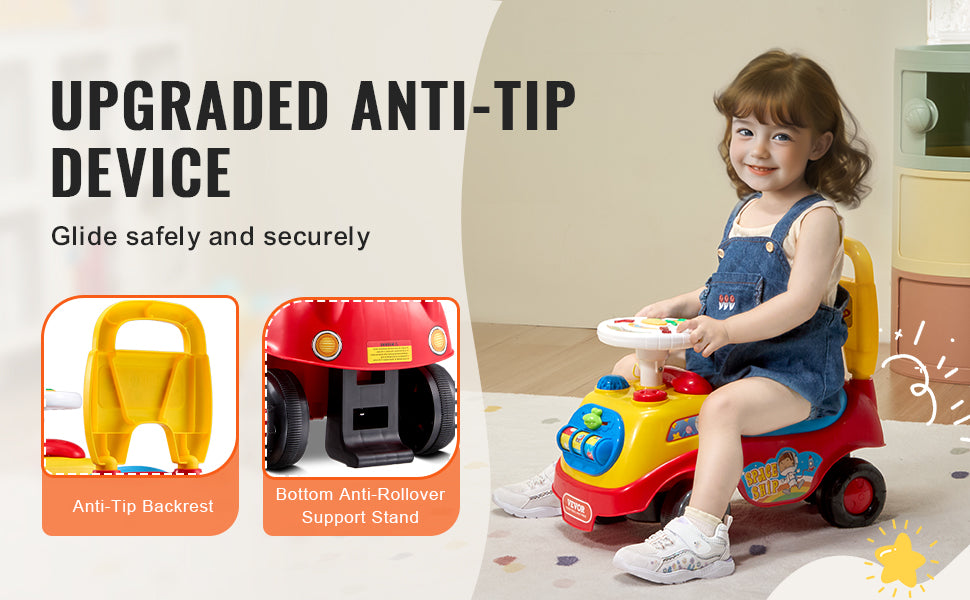 VEVOR 3-in-1 Toddler Ride-On Push Car with Music, Storage & Safety Features. Sit-to-Stand Stroller Toy for Ages 1–3 - Haven's Heaven Boutique